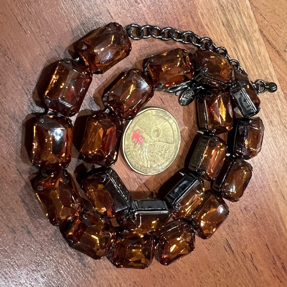 Joan Rivers Necklace Amber Jewelled Necklace Gun Metal Chain Lucite Acrylic - Picture 7 of 7